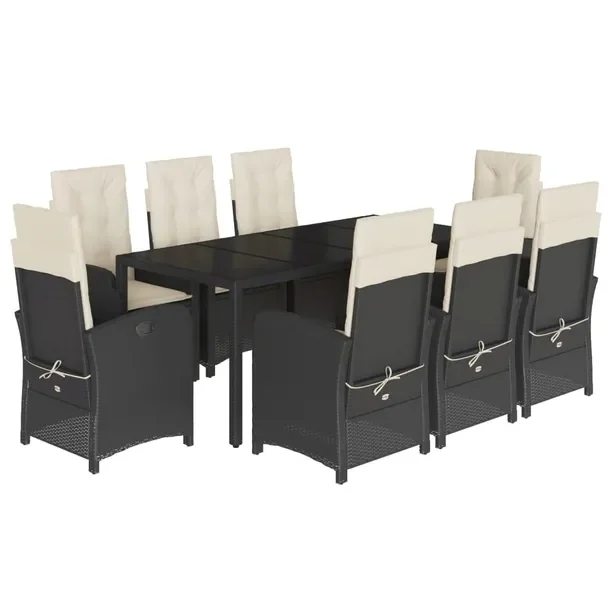 Zestaw Mebli Ogrodowych Rattan PE Czarny, Stół 190x90x75 cm, 8 Krzeseł