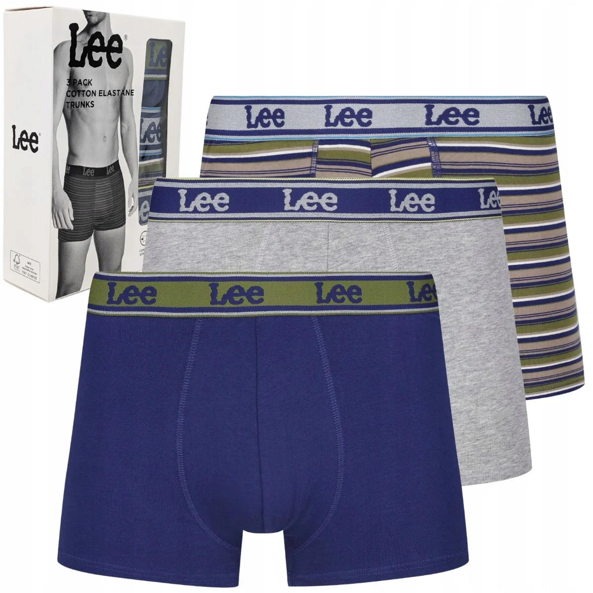Lee Stone Blue/Yellow.Grey bokserki męskie bawełniane majtki 3 sztuki L