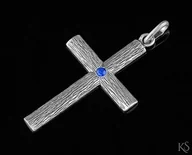 Biżuteria religijna - Srebrny Krzyżyk z cyrkonią KR-01-szafir - miniaturka - grafika 1