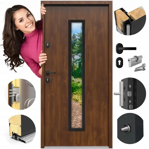 Drzwi Zewnętrzne GERDA SELECT Hanover 5 Black Dąb Orzech LUSTRO 90cm Prawe