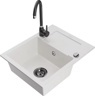 Mexen Enzo zlewozmywak granitowy 1-komorowy z ociekaczem i baterią kuchenną Telma, biały - 6506-20-670200-70 - Zlewozmywaki z baterią - miniaturka - grafika 1