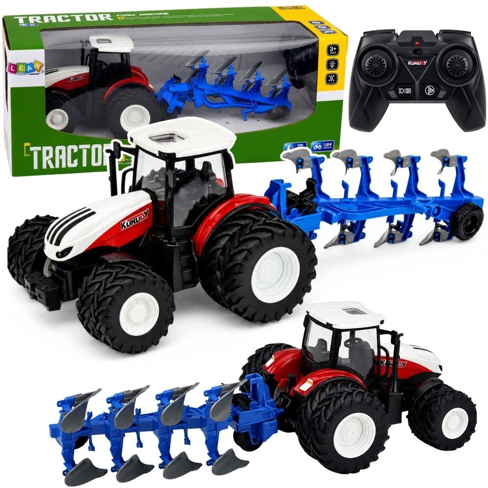LeanToys Traktor rolniczy z pługiem wieloskibowym zdalnie sterowany RC czerwony 1:24