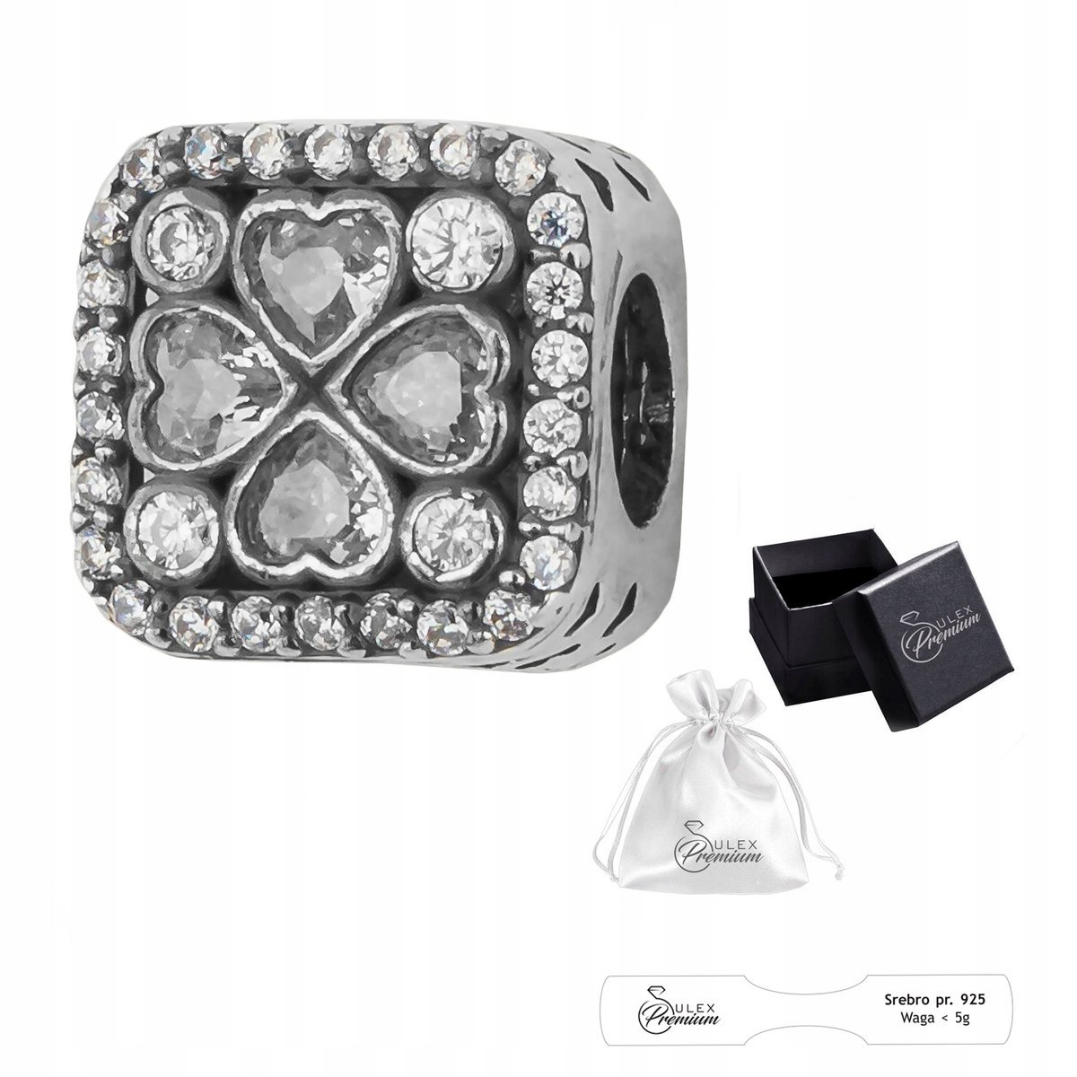 Charms srebro pr 925 Element do Bransolet Modułowych Koniczynka Clover