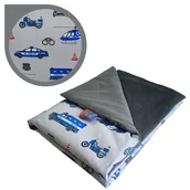 Koce i narzuty dla dzieci - Kocyk Dziecięcy 75x100 Letni Policja Szara/Grafit Bawełna/Velvet Polski Producent - miniaturka - grafika 1