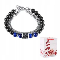 Bransoletki - Bransoletka Srebrna Łańcuszek Stal Kamień Tygrysie Oko Czarny Agat Uniseks - miniaturka - grafika 1