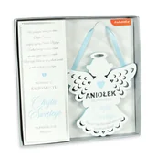 Dyplomy i okładki - ZAWIESZKA ANIOŁ CHRZEST BIAŁO-BŁĘKITNA 14cm - miniaturka - grafika 1