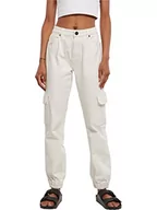 Spodnie damskie - URBAN CLASSICS Dżinsy Cargo damskie spodnie BIO bawełna z wysokim stanem, elastyczne kostki boczne kieszenie, różne kolory dostępne, rozmiary 26-34, Biały (Offwhite Raw), 26 - miniaturka - grafika 1