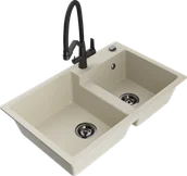 Zlewozmywaki z baterią - Mexen Tomas zlewozmywak granitowy 2-komorowy z baterią kuchenną Duo, beżowy - 6516-69-671701-70-B - miniaturka - grafika 1