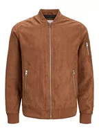 Kurtki męskie - JACK & JONES Męska kurtka JJEROCKY Faux Suede Bomberka, koniak, L, koniak - miniaturka - grafika 1