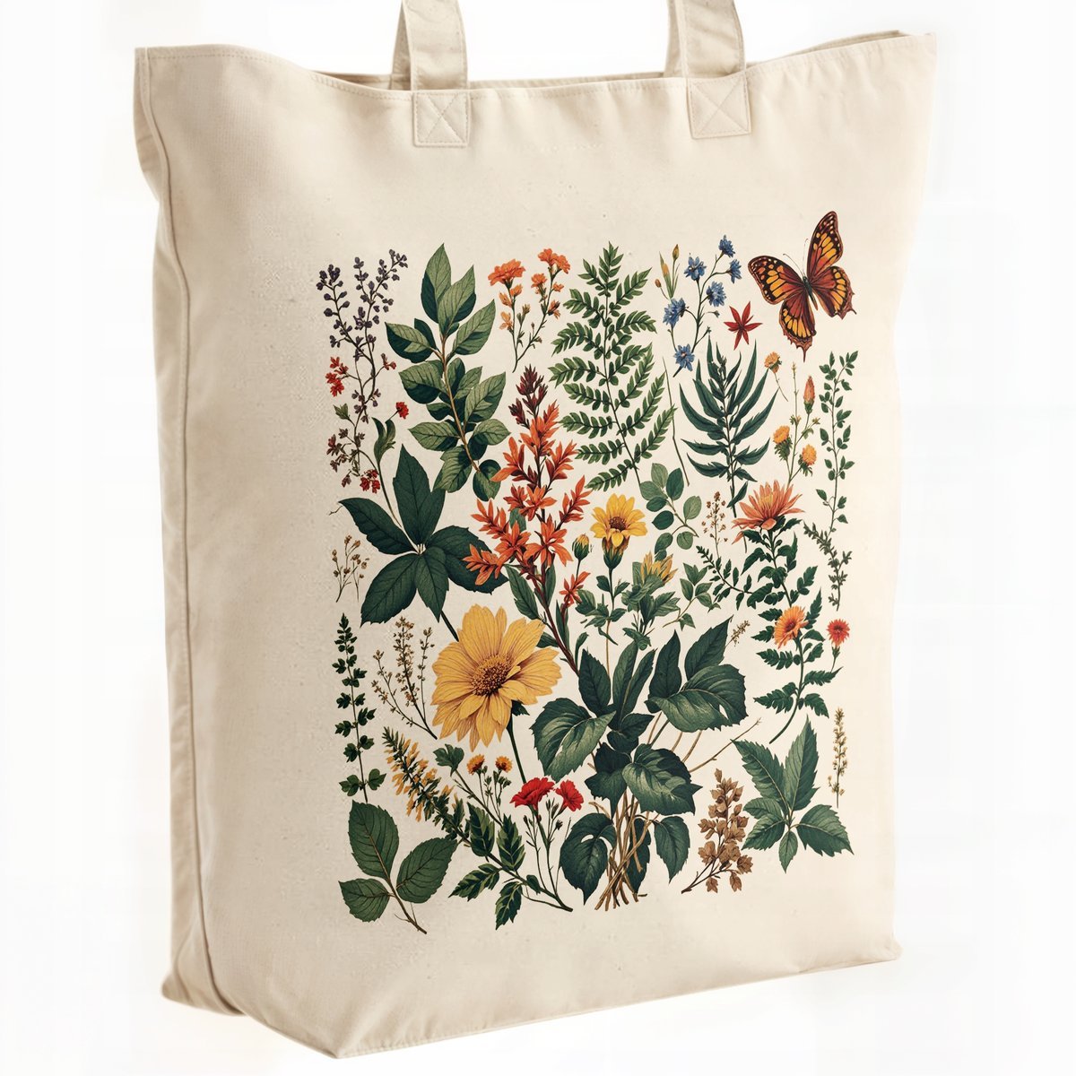 Torba bawełniana premium na zakupy Motyw Kwiatów Botaniczny Wzór Kolaż