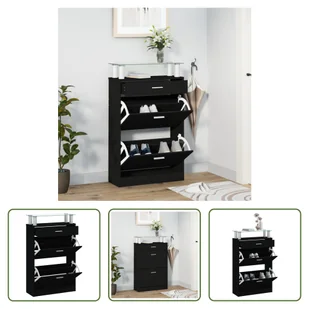 The Living Store Szafka na buty czarna 63x24x104 cm Materiał drewnopochodny - Szafki na buty The Living Store Szafka na buty czarna 63x24x104 cm Materiał drewnopochodny - Szafki na buty - miniaturka - grafika 1