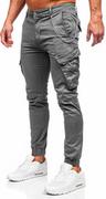 Spodnie męskie - Szare spodnie materiałowe joggery bojówki męskie Denley SK850 - miniaturka - grafika 1