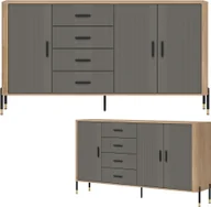 Komody - Komoda Szafka trzydrzwiowa z 4 szufladami Dąb Szary Czarny DANTE DT10 - miniaturka - grafika 1
