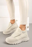 Śniegowce damskie - Jasnobeżowe Sneakersy na Grubej Podeszwie z Pikowaną Cholewką i Napisem Resisha - miniaturka - grafika 1