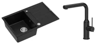 Zlewozmywaki z baterią - Quadron Unique Zlewozmywak granitowy jednokomorowy 78*50*22 cm z ociekaczem MORGAN 111 PURE CARBON z syfonem Push-2-Open w kolorze stalowym z baterią ANGELINA Q LINE PURE CARBON z wyciąganą wylewką kolor czarny - miniaturka - grafika 1