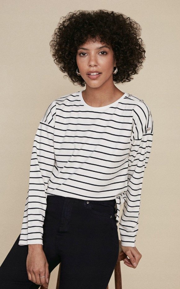 OASIS SWETER DAMSKI BIAŁY W PASKI CASUAL S PEF
