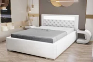 Łóżka - Łóżko tapicerowane AGMAT TUNIS z wezgłowiem, 160 x 200 cm, łóżko podwójne z podstawą łóżka i stelażem z metalowych listew, tkanina welurowa: biały - miniaturka - grafika 1