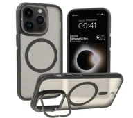 Etui i futerały do telefonów - Bizon Etui z podstawką i pierścieniem magnetycznym Case Eclipse do iPhone 14 Pro, przydymione z czarną ramką - miniaturka - grafika 1
