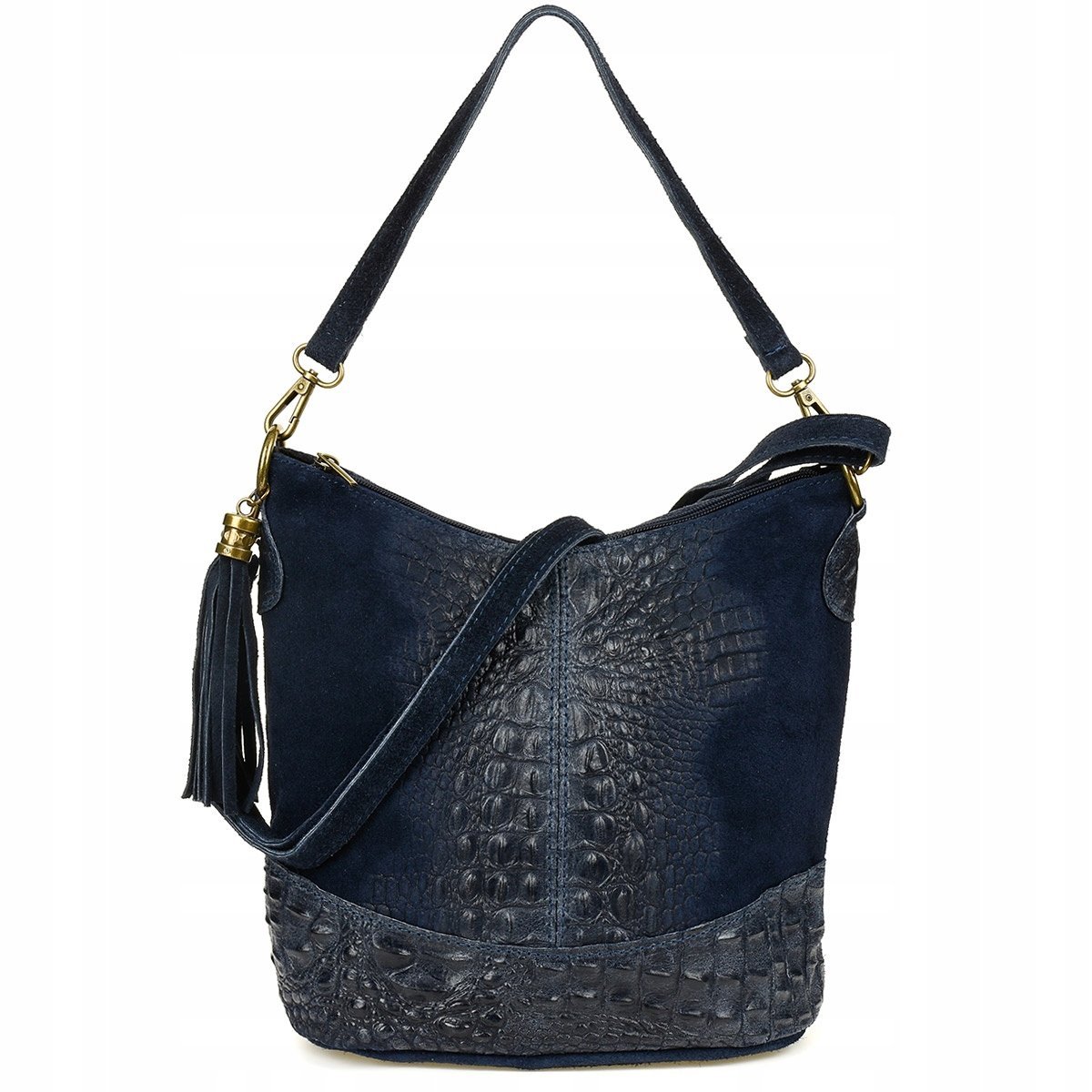 Torebka skórzana zamszowa CROCO listonoszka 2paski