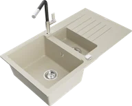 Zlewozmywaki z baterią - Mexen Matias zlewozmywak granitowy 1,5-komorowy z ociekaczem i baterią kuchenną Flora, beżowy - 6502-69-670401-07 - miniaturka - grafika 1