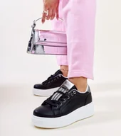 Sneakersy damskie - Czarno-srebrne sneakersy z cyrkoniami Maurizia-39 - miniaturka - grafika 1