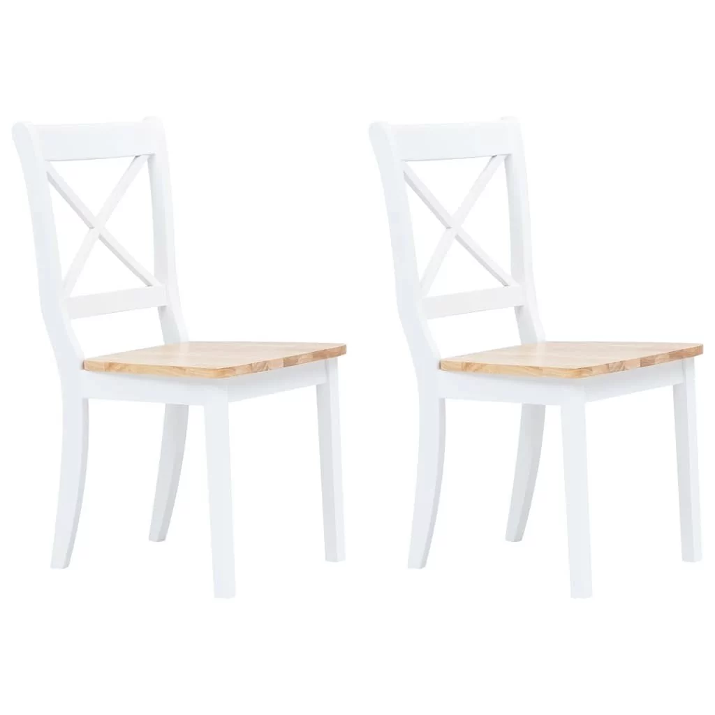 vidaXL Krzesła jadalniane, 2 szt., biało-brązowe, drewno kauczukowca