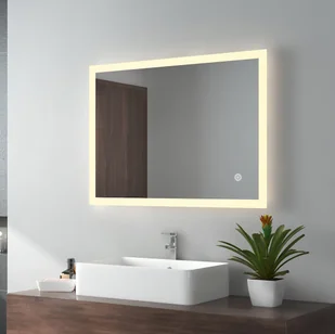 Lustro łazienkowe EMKE LED z ciepłym białym/neutralnym/zimnym białym oświetleniem 80x60cm, lustro łazienkowe z przełącznikiem dotykowym + przeciwmgielne + 3 kolory światła - energooszczędne (IP44) - Lustra - miniaturka - grafika 1