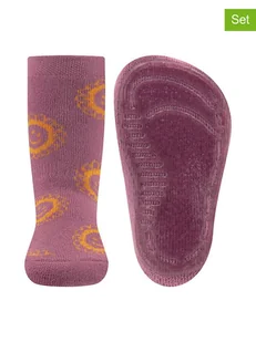 ewers Skarpety antypoślizgowe (2 pary) "Flowers" w kolorze fioletowym - Skarpetki dla dzieci - miniaturka - grafika 1