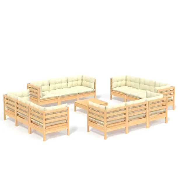 Zestaw wypoczynkowy ogrodowy z litego drewna sosnowego, kremowy 63,5x63,5x6
