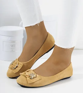 Beżowe baleriny z klamrą Ribero-38 - Baleriny - miniaturka - grafika 1