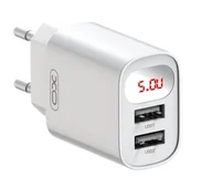 Ładowarki do telefonów - XO ładowarka sieciowa L95 2x USB 2,4A biała z wyświetlaczem - miniaturka - grafika 1
