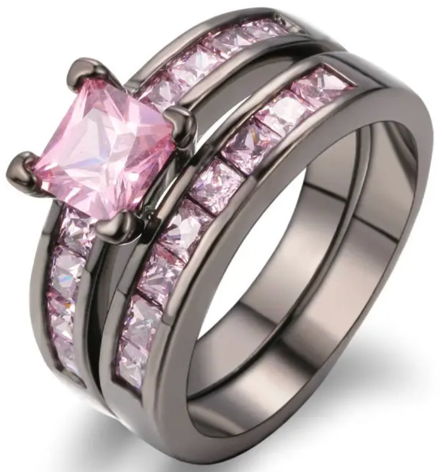 Pierścionek z Turmalinem Cubic Czarny Podwójny Turmalin Stal Chirurgiczna