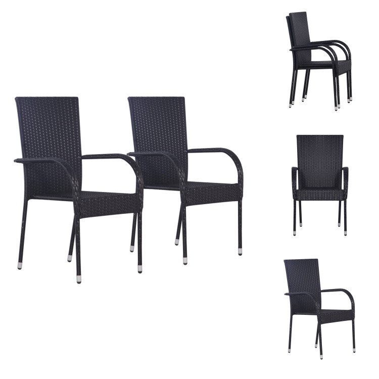 vidaXL Krzesła ogrodowe sztaplowane 2 szt. Poli rattan czarny - Krzesła ogrodowe