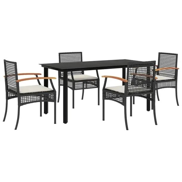 Zestaw mebli ogrodowych czarny rattan PE, stół 160x80x74 cm, krzesła 54x