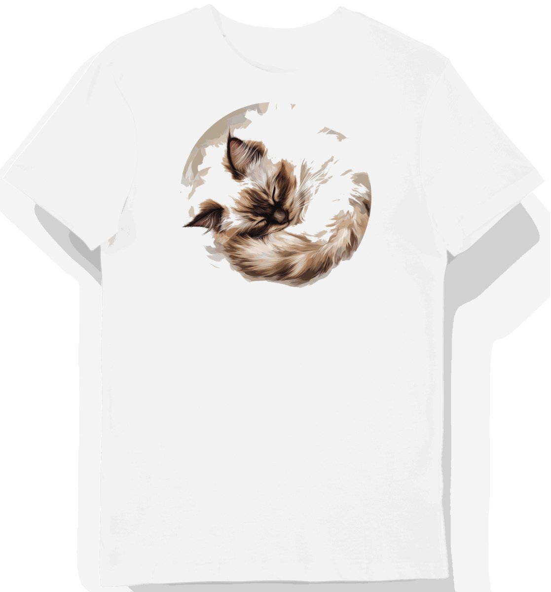 Koszulka męska biała z motywem eleganckiego kota w kremie i brązie 3XL