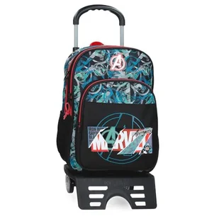 Joumma Marvel Shield Plecak szkolny z wózkiem Czarny 30x40x13 cm Poliester 15,6L, Czarny (Black), plecak szkolny na kółkach - Plecaki szkolne i tornistry - miniaturka - grafika 1