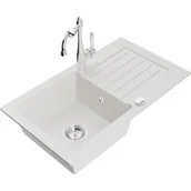 Zlewozmywaki z baterią - Mexen Pablo zlewozmywak granitowy 1-komorowy z ociekaczem i baterią kuchenną Carla, biały - miniaturka - grafika 1