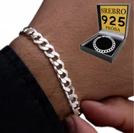 Bransolety męskie - Gruba Bransoletka Srebrna Pancerka Męska 6Mm/22Cm Diamentowana Srebro 925 - miniaturka - grafika 1