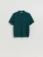 Swetry męskie - Reserved - Strukturalny sweter polo - morski - miniaturka - grafika 1