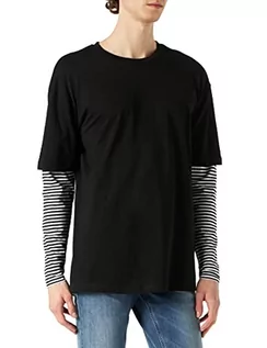 Koszulki męskie - Urban Classics Męska koszulka z długim rękawem Oversized Double Layer Striped Ls Tee T-Shirt, czarny, XXL - grafika 1