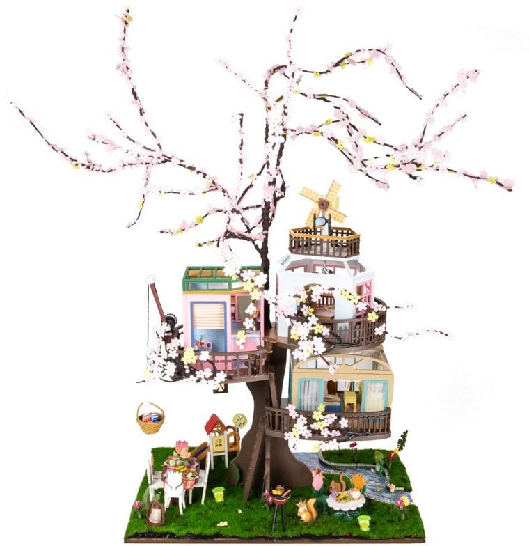 DIY MINIATUROWY DOMEK NA KWITNĄCYM DRZEWIE DIY Puzzle 3D