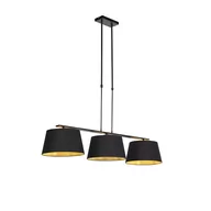 Lampy sufitowe - QAZQA Nowoczesna lampa wisząca czarna klosz bawełniany czarny 32cm - Combi 3 Deluxe - miniaturka - grafika 1