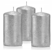 Świece - Świeczki ozdobne zestaw 3 świec walec 10/6 srebrny - miniaturka - grafika 1