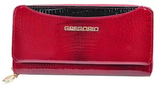 Portfel Damski Skóra Naturalna Lakierowana GREGORIO Duży Z Metalowym Suwakiem Piórnik GP-111 CZERWONY 18,5 x 9,5 x 3,5 [cm] - Portfele - miniaturka - grafika 1