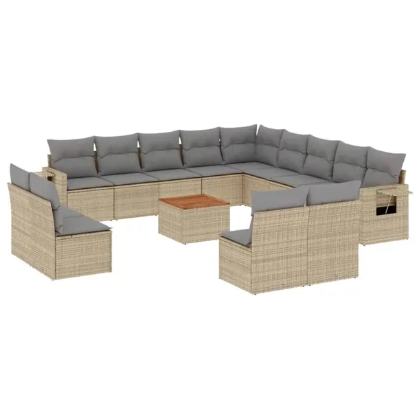 Zestaw mebli ogrodowych modułowych 9-elementowy rattan PE beżowy 62 x 62