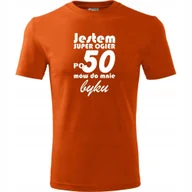 Koszulki męskie - Męska Koszulka z Nadrukiem Jestem super ogier po 50 mów do mnie byku pomarańczowy 3XL - miniaturka - grafika 1