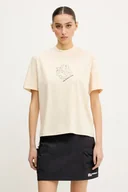 Koszulki i topy damskie - Damski t-shirt bawełniany Karl Lagerfeld Jeans w kolorze beżowym - KARL LAGERFELD - miniaturka - grafika 1