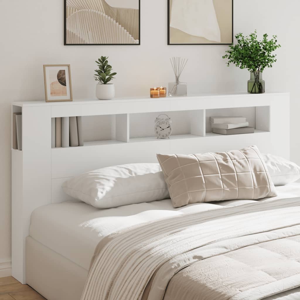 vidaXL Wezgłowie łóżka z LED, białe, 200x18,5x103,5 cm