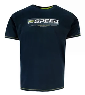 T-shirt Bawełniany Granatowy z Krótkim Rękawem, Męski z Nadrukiem, U-neck -PAKO JEANS - Pako Jeans - Koszulki męskie - miniaturka - grafika 1