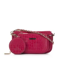 Torebki damskie - Damska torebka ze skóry o fakturze croco podwójna z etui różowa - miniaturka - grafika 1